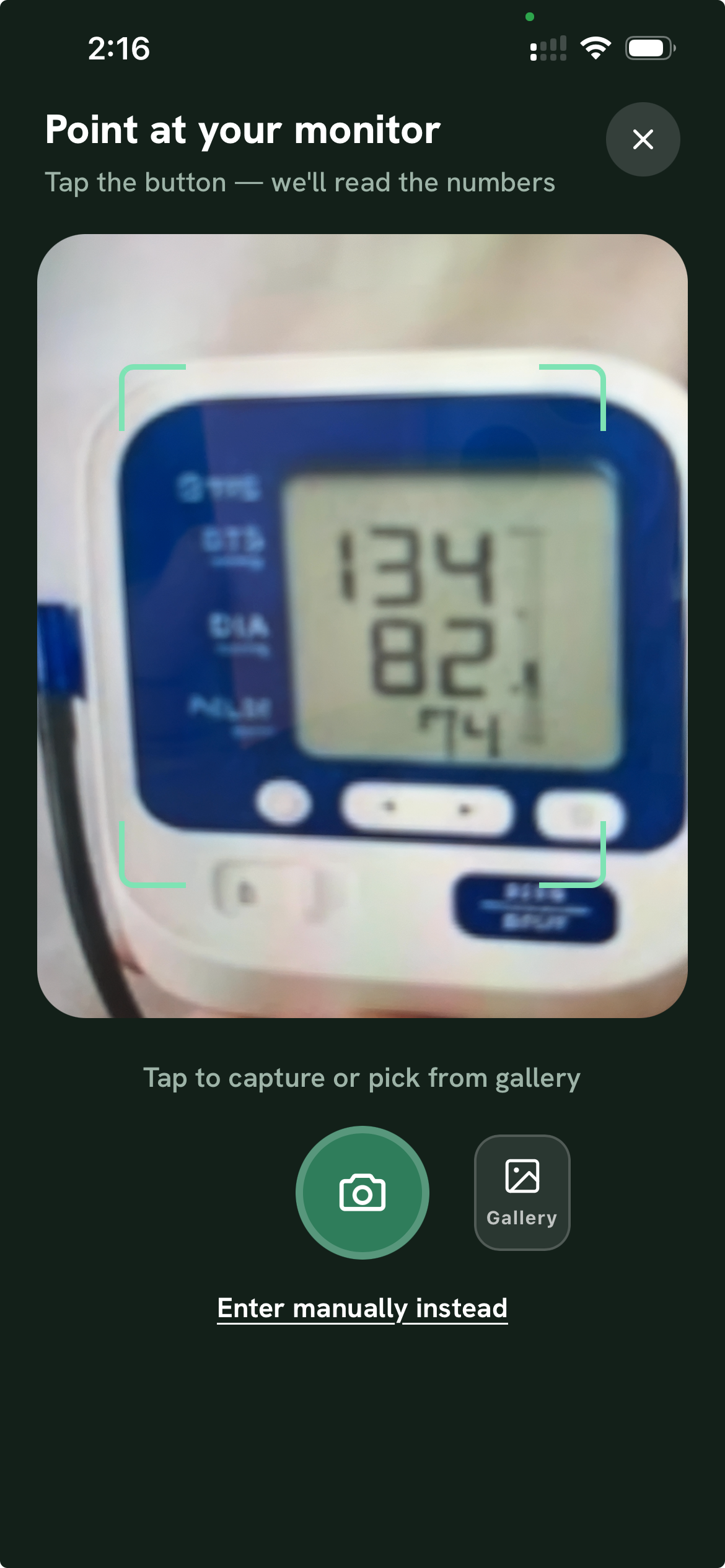 Scanning a blood pressure monitor